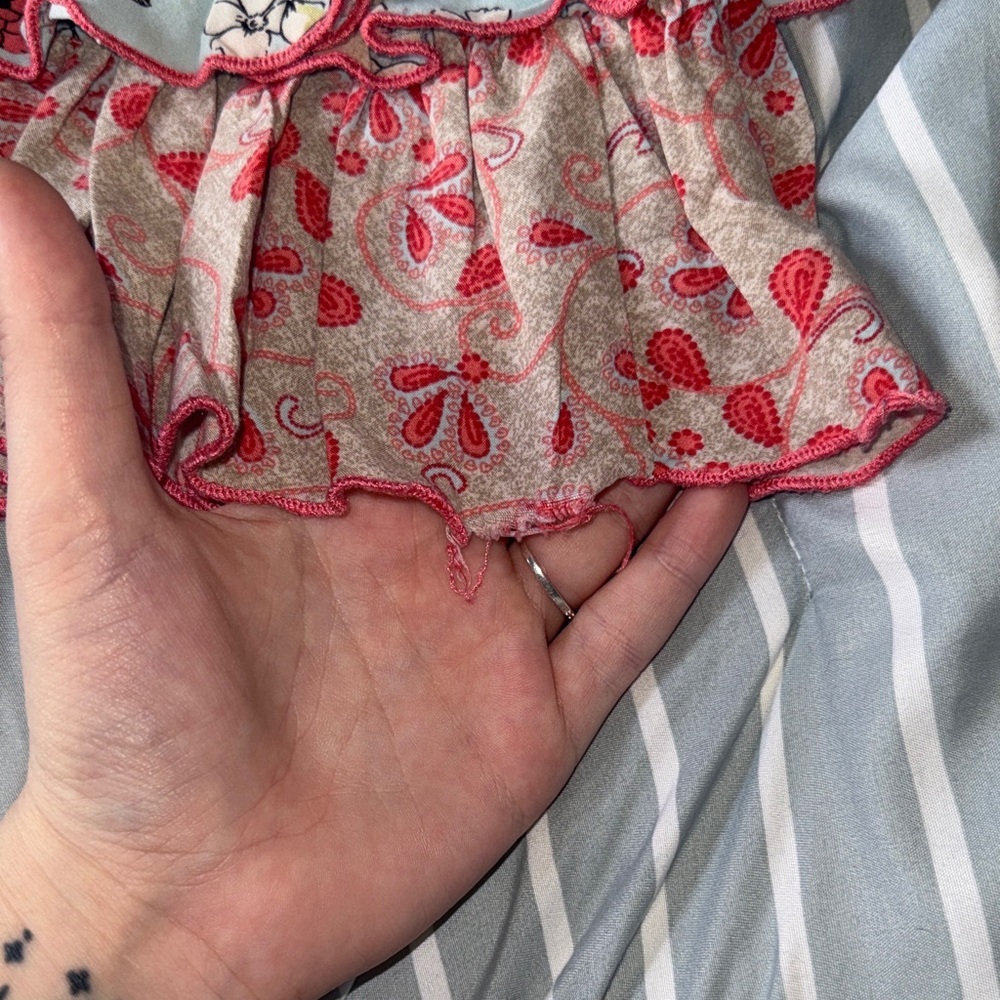 Bonnie Jean Light Blue and Coral Floral Ruffle Dress - Picture 7 of 7